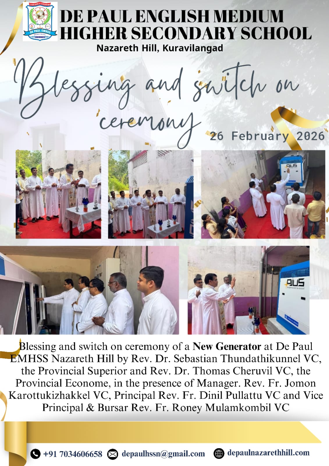 Blessing and switch on ceremony of a new generator